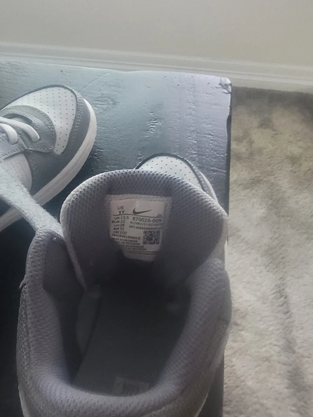 Nike Kids Gray and White High-Top Sneakers with Blue Accent